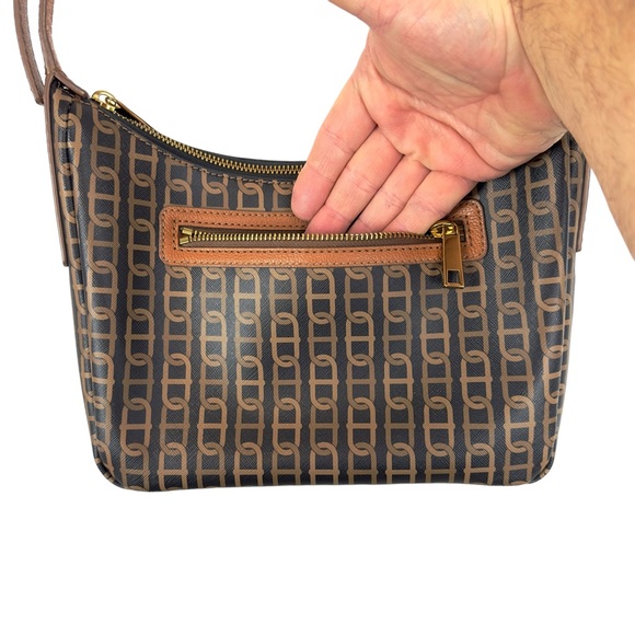 Fossil Crossbody Bag Cecilia Small Top Zip Brown and Gold Chain Design Purse - Picture 5 of 13